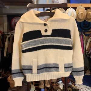 Vintage Wool V-Neck Sweater with Stripes As Is